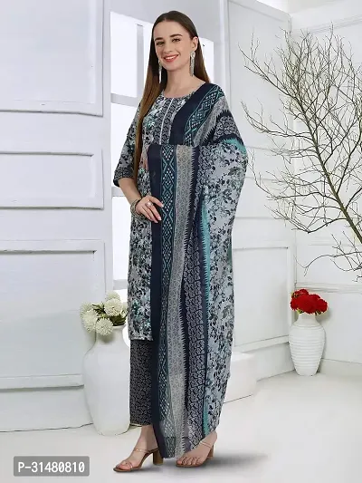 Stylish Cotton Blend Printed Kurta With Pant And Dupatta Set For Women-thumb4