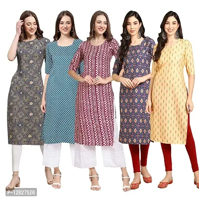 Attractive Straight Multicoloured Printed Crepe Kurta Combo For Women Pack Of 5-thumb0