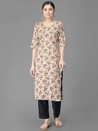 Stylish Beige Crepe Printed Straight kurta With Pant Set For Women-thumb1