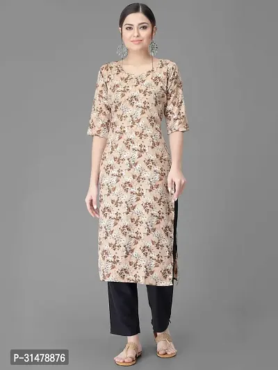 Stylish Beige Crepe Printed Straight kurta With Pant Set For Women-thumb2