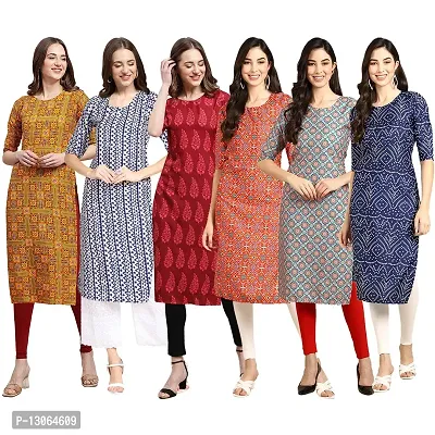 Trendy Crepe Digital Printed Straight Kurta For Women ( Pack Of 6 )