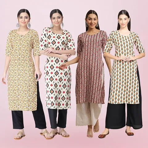 Combo Of 4 Crepe Printed Kurtis