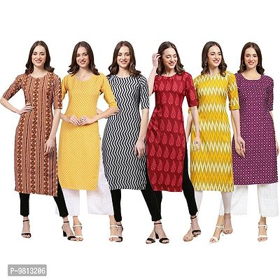 Women Crepe Digital Printed Straight Kurti  Pack of 6