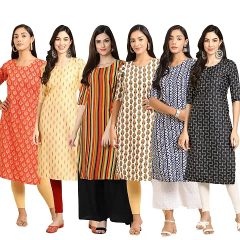 Women Crepe Digital Straight Kurti Pack of