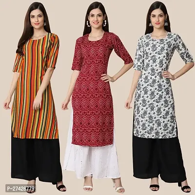 Stylish Multicoloured Crepe Stitched Kurta For Women Pack of 3-thumb0