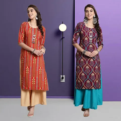 Fancy Crepe Printed A-Line Kurta - Pack Of 2