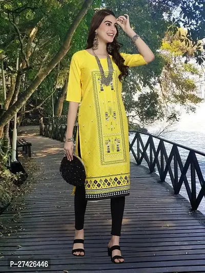 Stylish Yellow Crepe Stitched Kurta For Women-thumb0