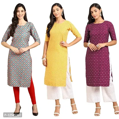 Trendy Women Crepe Digital Printed Straight Kurti  Pack of 3