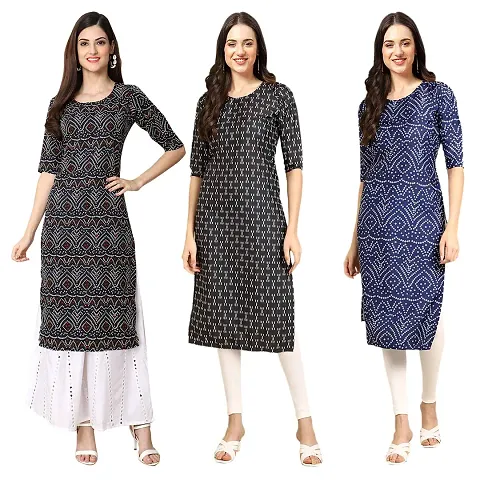 Women Crepe Digital Straight Kurti Pack of 3