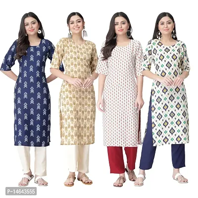 New Crepe Combo Printed Kurtis For Women Pack Of 4-thumb0