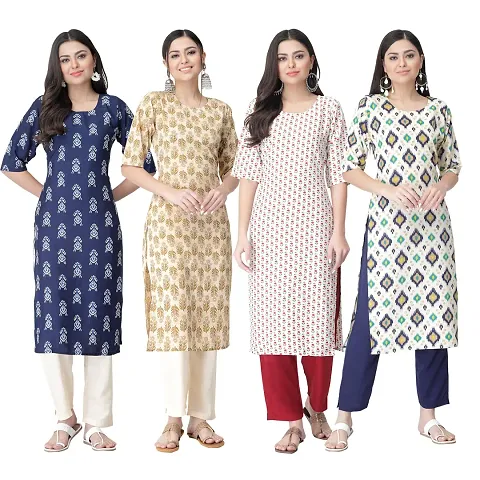 Trendy Crepe Kurta For Women- Combo Of 4