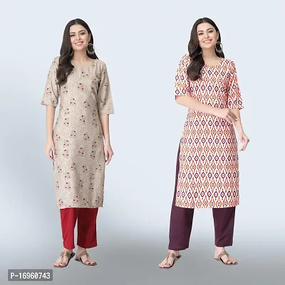 Women Stylish Crepe Ethnic Motif Casual Straight Kurta