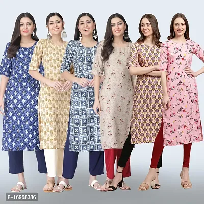 Women Stylish Crepe Printed Straight Kurta Combo