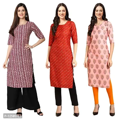 Women Crepe Digital Printed Straight Kurti  Pack of 3