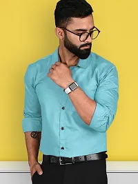 Reliable Turquoise Cotton Solid Long Sleeve Formal Shirts For Men-thumb3