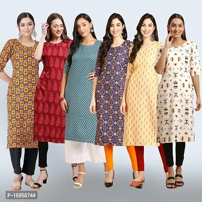 Women Stylish Crepe Printed Straight Kurta Combo