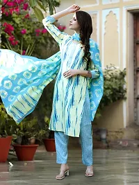 Stylish Cotton Blend Printed Kurta With Pant And Dupatta Set For Women-thumb1