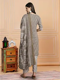 Stylish Grey Melange Cotton Blend Printed Kurta, Bottom and Dupatta Set For Women-thumb1