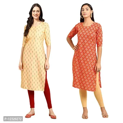 Straight Multicoloured Printed Crepe Kurta Pack Of 2