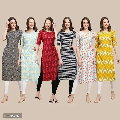 Women Crepe Digital Printed Straight Kurti  Pack of 6