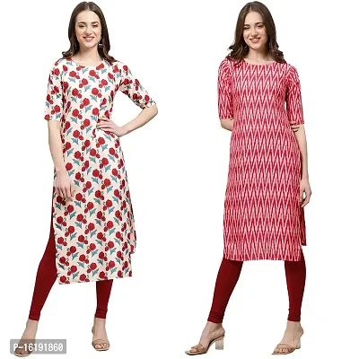 Stylish Straight Multicoloured Printed Crepe Kurta For Women Combo Pack Of 2-thumb0