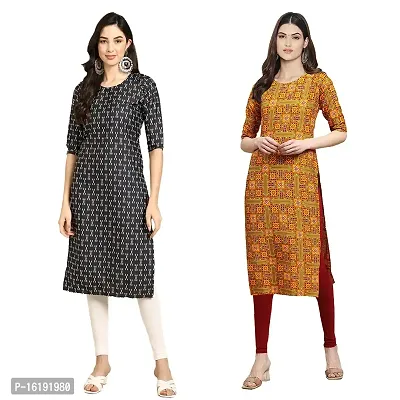 Stylish Straight Multicoloured Printed Crepe Kurta For Women Combo Pack Of 2-thumb0