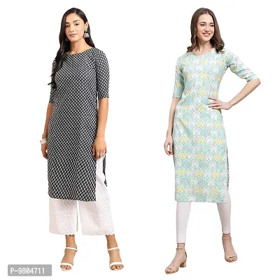 Stylish Digital Printed Woman Crepe Multicolored Kurtis Pack of 2-thumb0