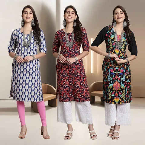 Fancy Straight Crepe Kurti - Pack Of 3