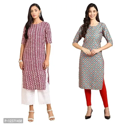 Straight Multicoloured Printed Crepe Kurta Pack Of 2-thumb0