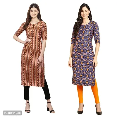 Stylish Straight Multicoloured Printed Crepe Kurta For Women Combo Pack Of 2-thumb0