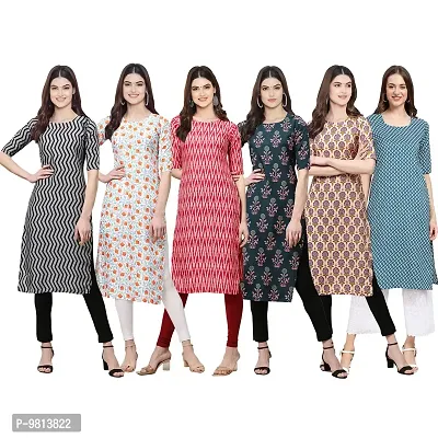 Women Crepe Digital Printed Straight Kurti  Pack of 6