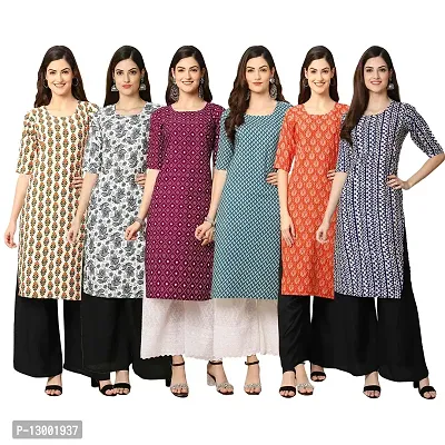 Trendy Crepe Printed Straight Kurta Combo For Women Pack Of 6