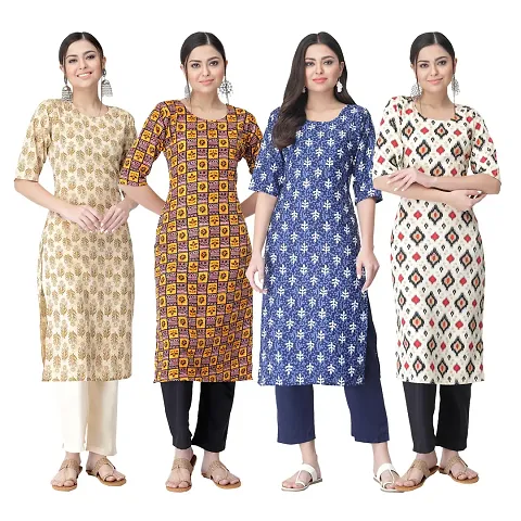 Pack Of 4- Crepe Printed Kurtis