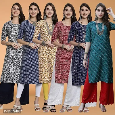 Fancy Crepe Printed Kurtas For Women Pack Of 6-thumb0