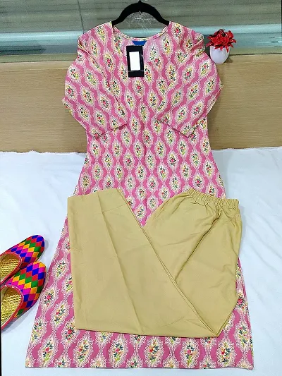 Stylish Crepe Printed Straight Kurtis Bottom Set