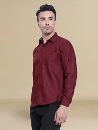 Reliable Maroon Cotton Solid Long Sleeve Casual Shirts For Men-thumb1