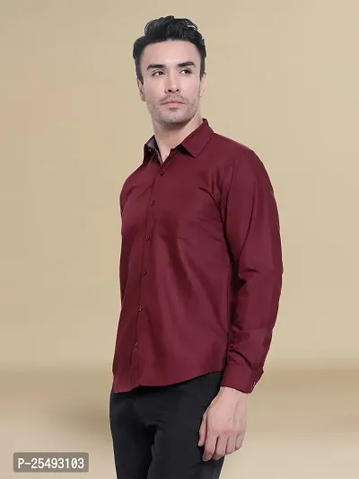 Reliable Maroon Cotton Solid Long Sleeve Casual Shirts For Men-thumb2