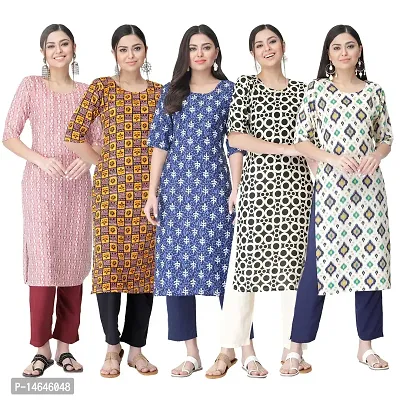 New Crepe Printed Kurtis Combo For Women Pack Of 5-thumb0