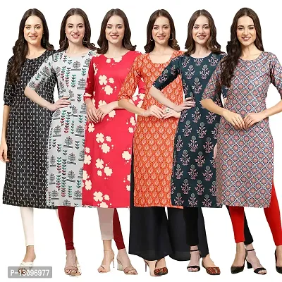 Women Crepe Digital Printed Straight Kurti  Pack of 6-thumb0