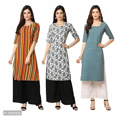 Elite Crepe Printed Straight Stitched Kurta For Women- Pack Of 3-thumb0