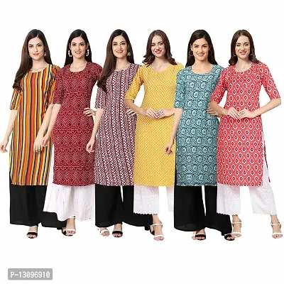 Women Crepe Digital Printed Straight Kurti  Pack of 6-thumb0