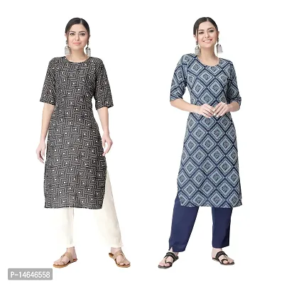 Attarctive Crepe Printed Straight Kurti Combo For Women Pack Of 2