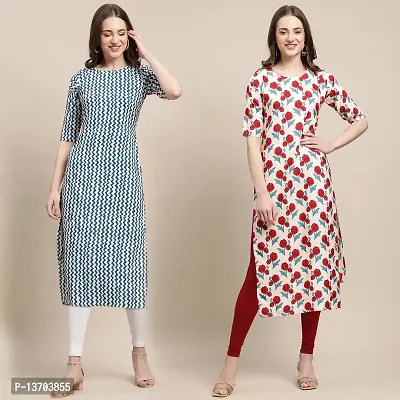 Stylish Crepe Printed Straight Kurta For Women- Pack Of 2