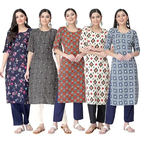 Best Selling Combo Of 5 Crepe Printed Kurtis