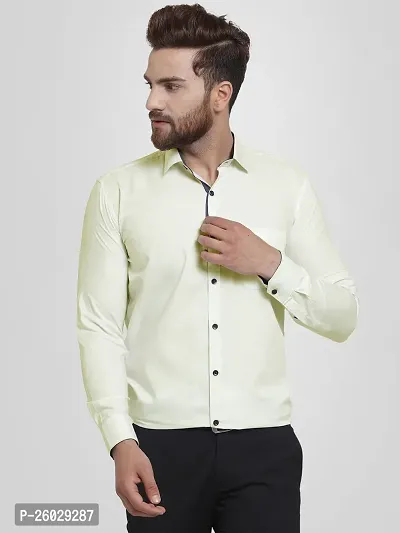 Men Stylish Yellow Cotton Solid Long Sleeve Semi Formal Shirt-thumb2