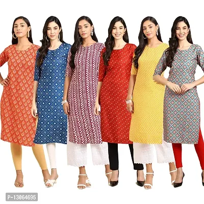 Trendy Crepe Digital Printed Straight Kurta For Women ( Pack Of 6 )