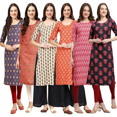 Stylish Crepe Printed Kurti - Pack of 6