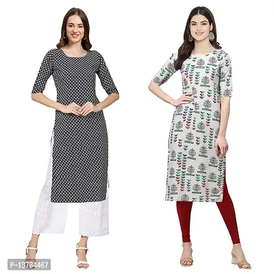 Stylish Crepe Digital Printed Kurta For Women- Pack Of 2-thumb0