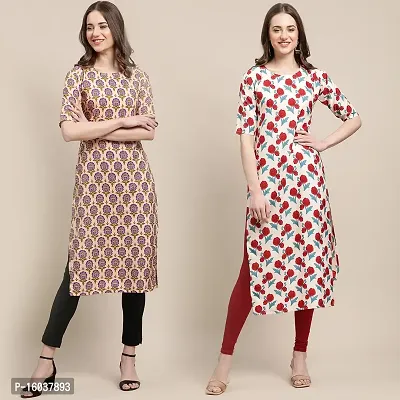 Stylish Crepe Printed Straight Kurta For Women-Pack Of 2