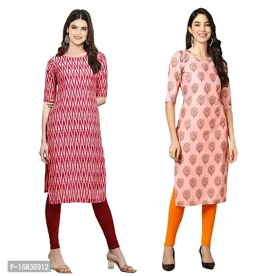 Alluring Crepe Printed Straight Kurta For Women-Pack Of 2